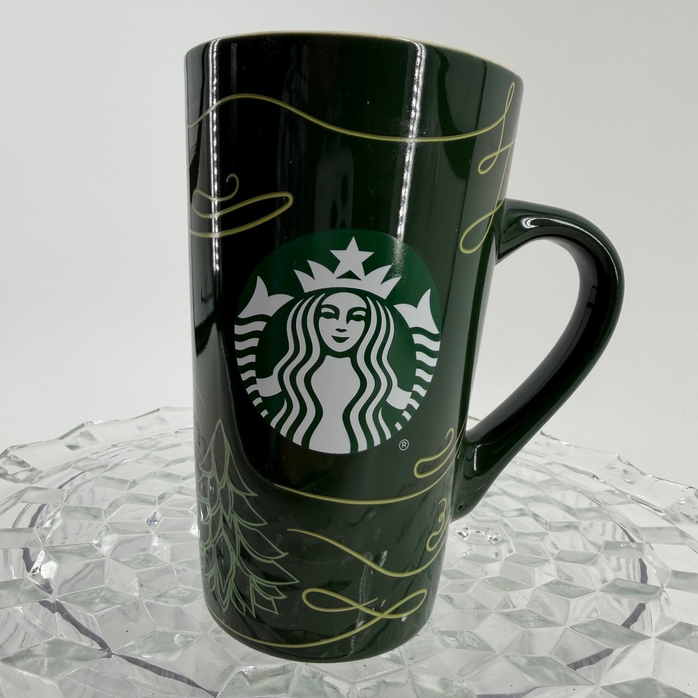 Starbucks Tall Mug Forest Green Christmas Tree Script Logo 16 oz‎ 2020